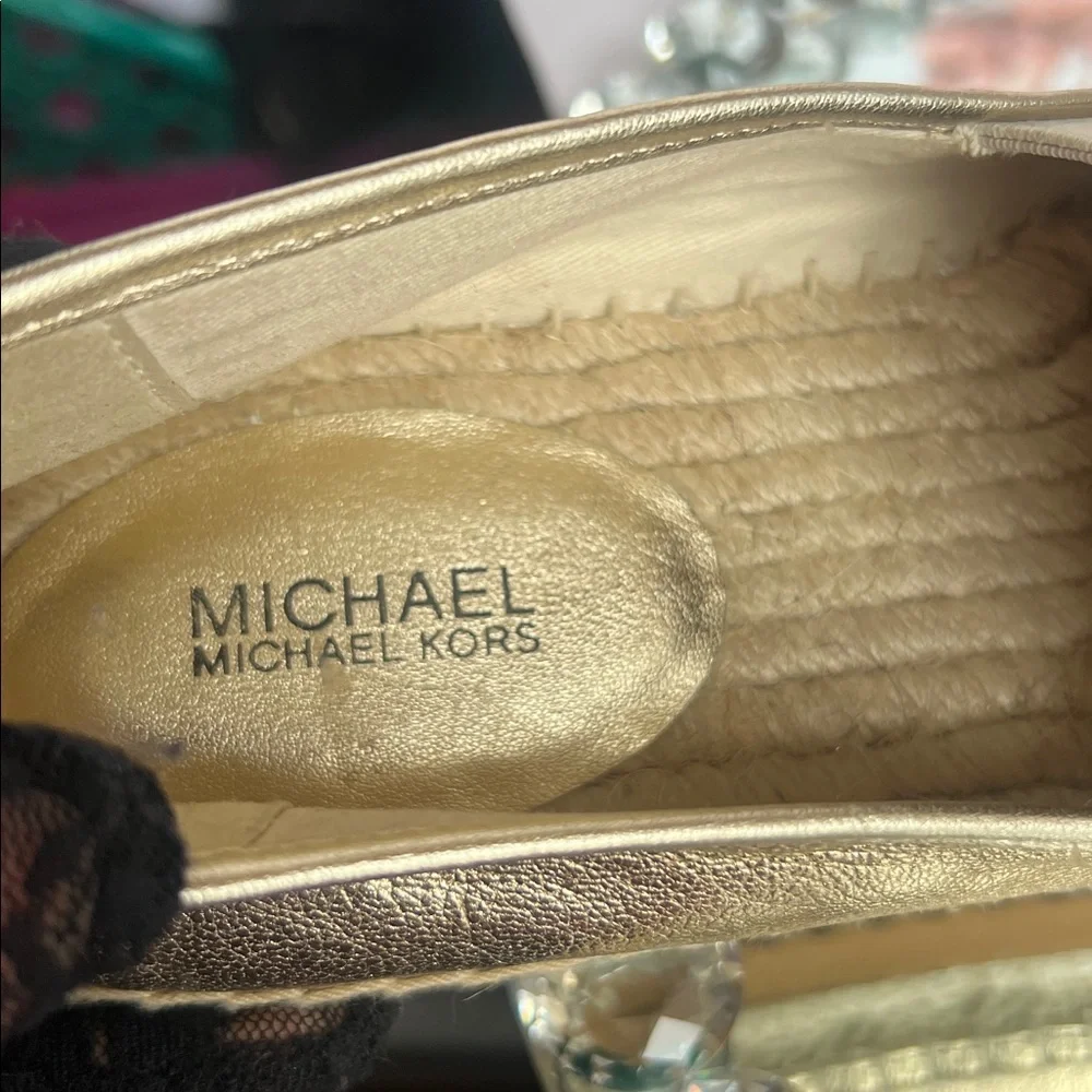 Michael Kors Women's LEATHER Hastings Slip On Espadrille Metallic Gold W8M V019k